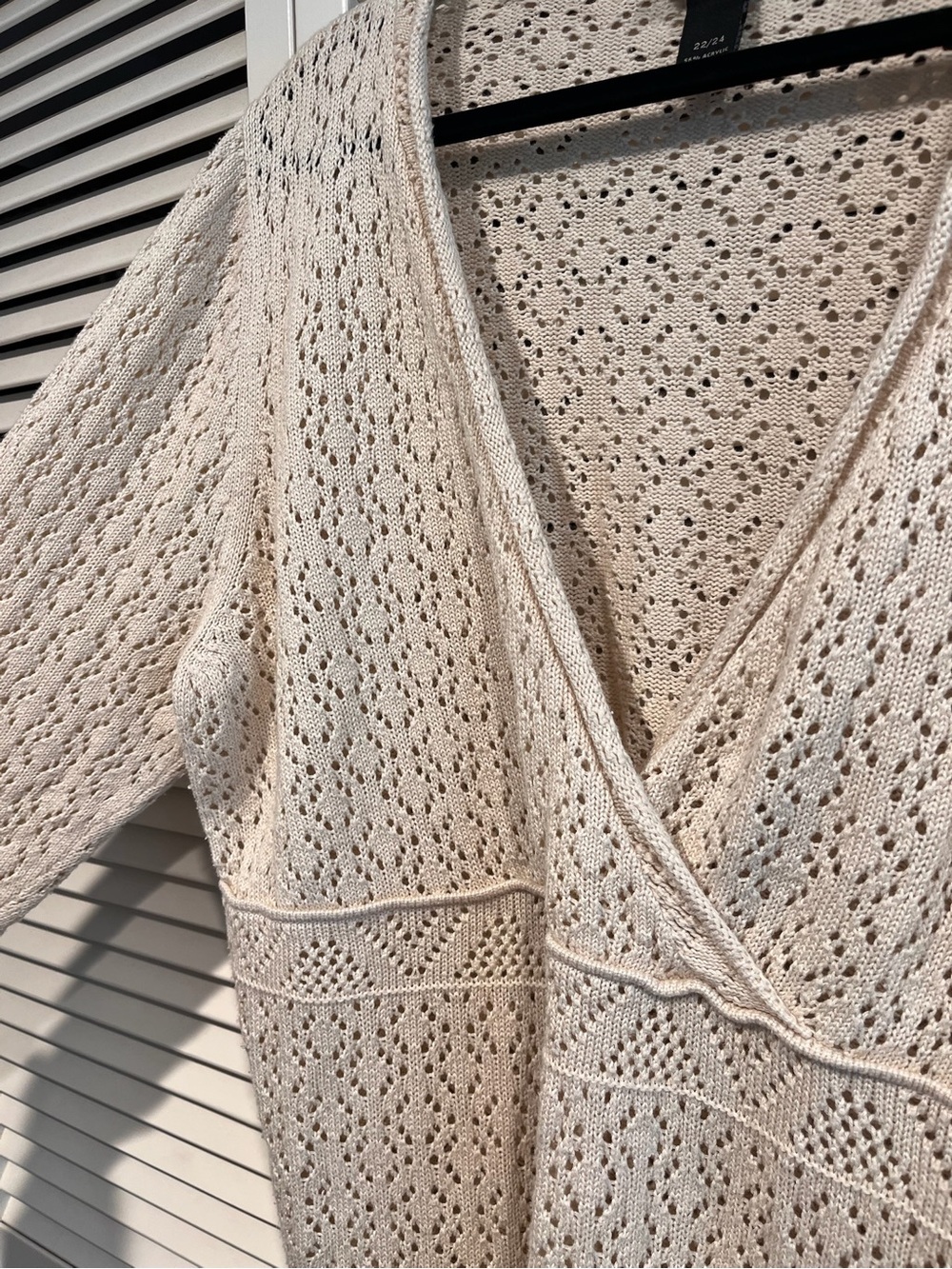 Lane Bryant Cream Openwork V-Neck Sweater